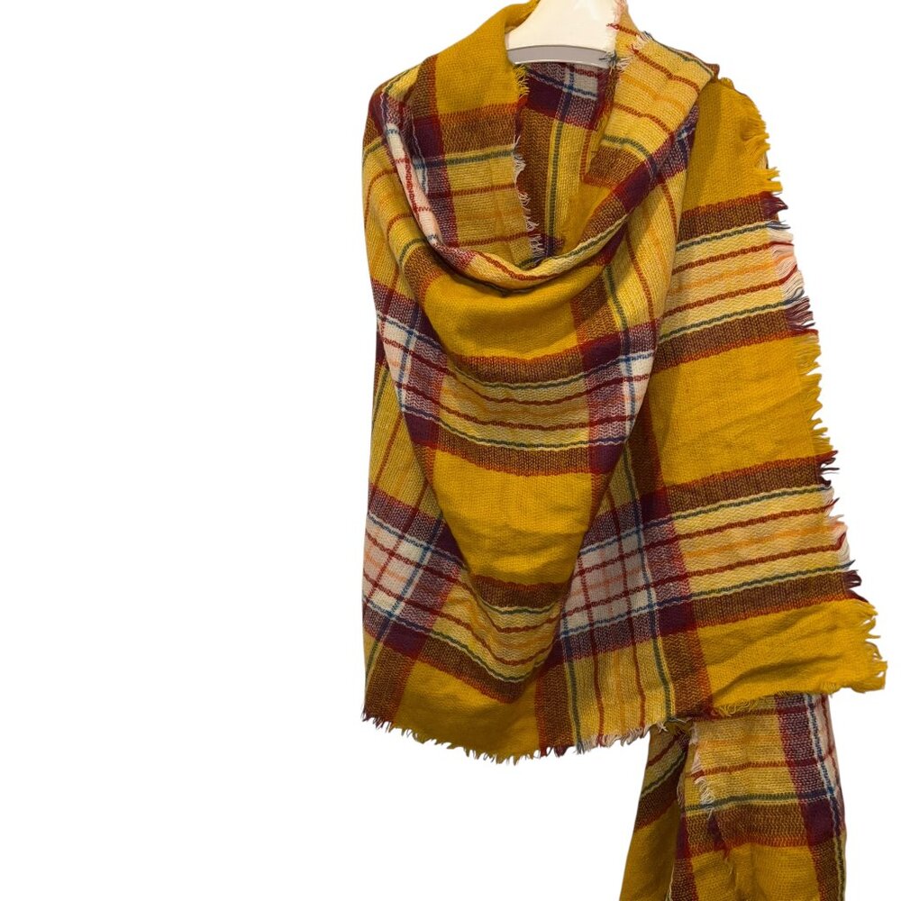 Summer FALL marigold orange plaid blanket shawl scarf 33x80